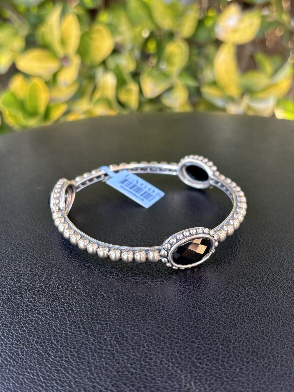 Lagos Maya Oval Onyx Station Bangle Bracelet Caviar 925 Silver